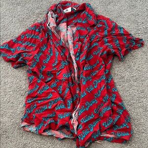 Red Walt Disney Button Down Graphic Shirt